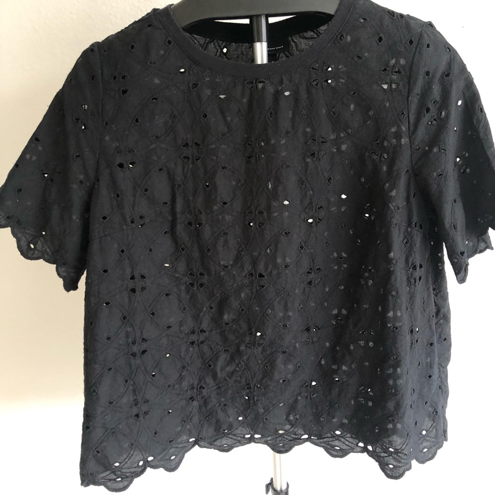 Who What Wear Black Eyelet short sleeve blouse - Picture 4 of 8